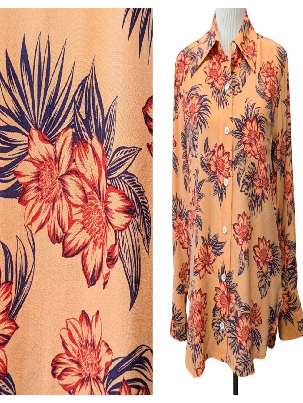 Equipment Femme Womens Size M Quinne Cantaloupe Orange Floral Silk Blouse Top